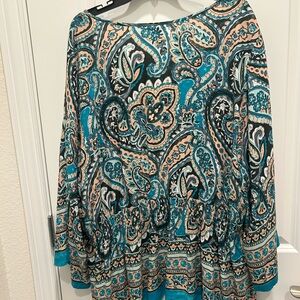 Cato Blue and Black 3/4 Sleeve Relaxed Blouse